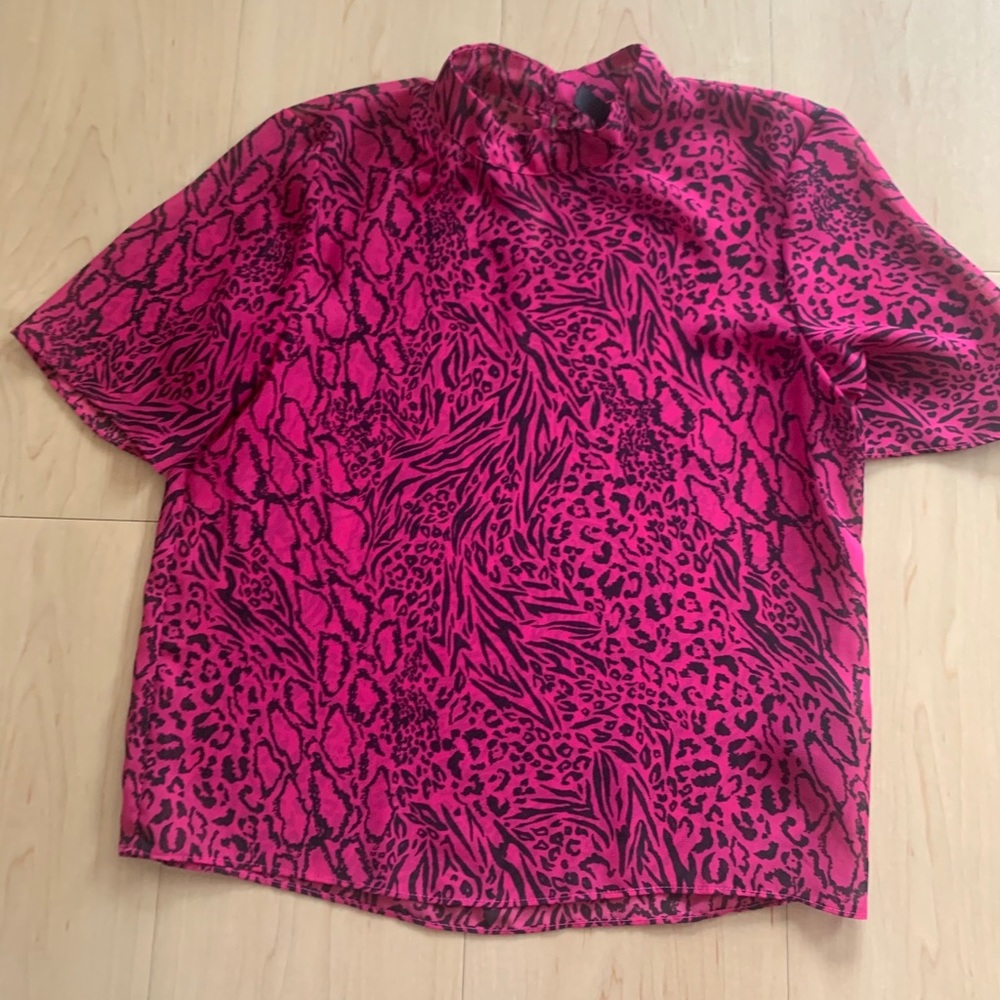 Divided Pink and Black Animal Print Top - Size 2